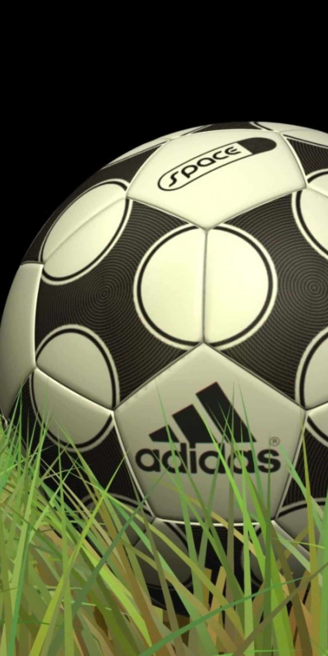sport 桌布 壁紙 — 一個黑白愛迪達足球的特寫，在深色背景下躺在充滿活力的綠色草地上。