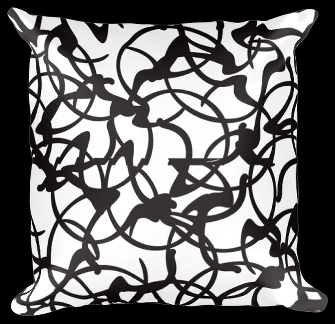 Pillow 桌布 壁紙 — 一個黑白抽象圖案枕頭，帶有漩渦線條和重疊圓圈，背景簡潔。