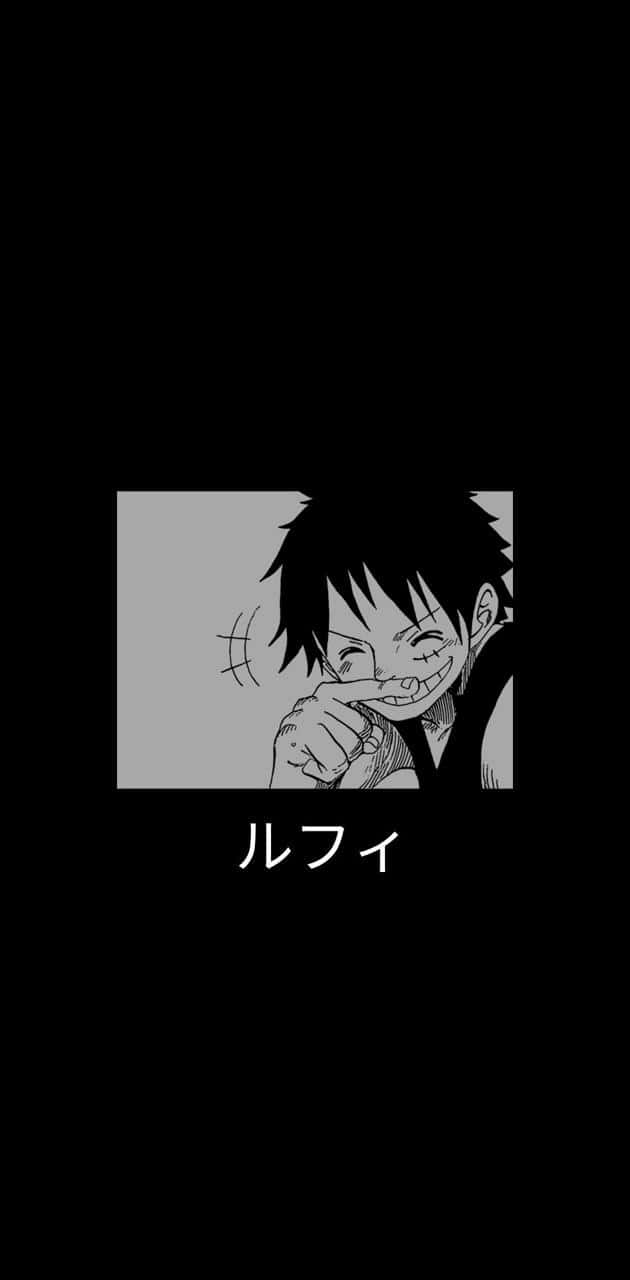 桌布 壁紙 — 一個黑白漫畫面板，一個咧嘴笑的男孩，頭髮尖尖，指著觀眾，背景是灰色。