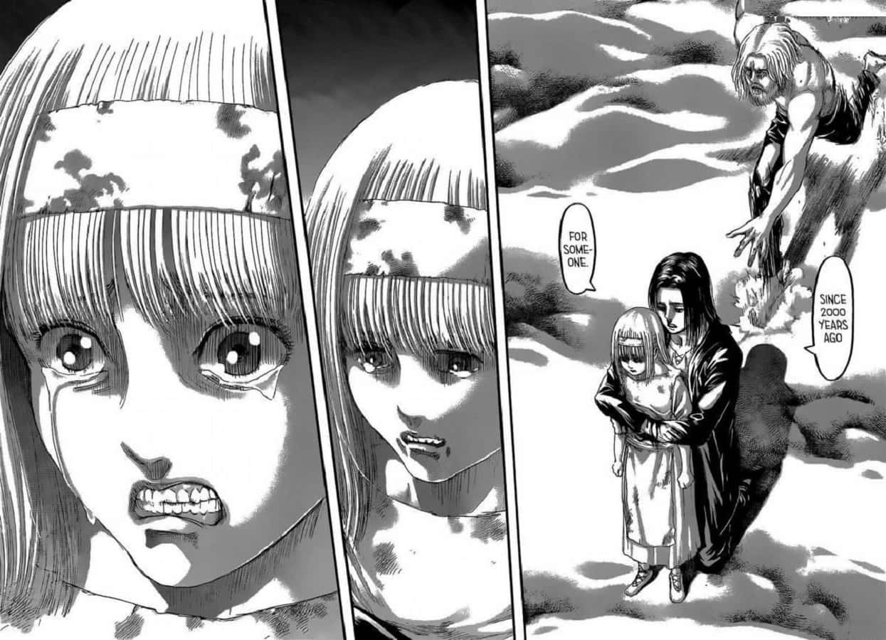 Manga Series 桌布 壁紙 — 一個黑白漫畫面板顯示一個女孩在尖叫，因為一個巨大的人形身影籠罩在她身後。