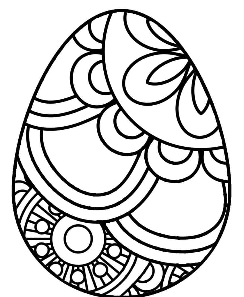 coloring 桌布 壁紙 — 一個黑白線條繪畫，描繪了一個帶有漩渦和幾何圖案的複雜圖案復活節蛋。