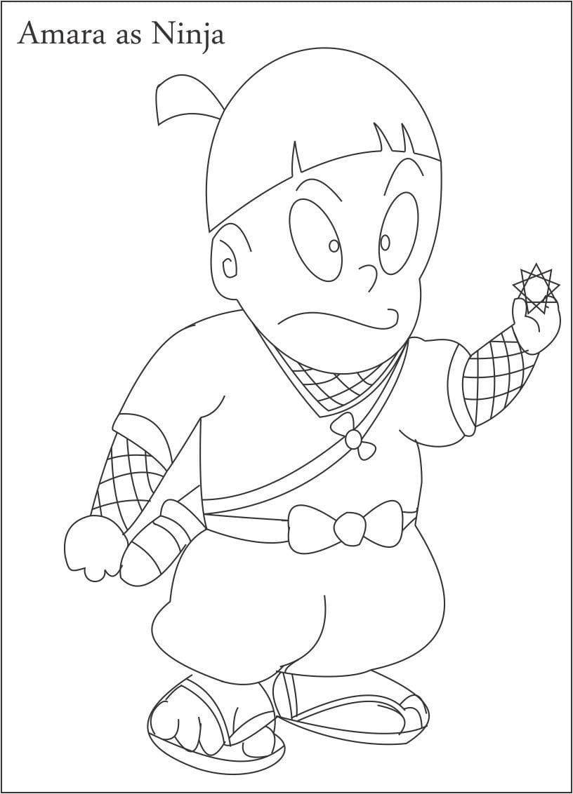 動漫男孩 桌布 壁紙 — 一個黑白線條繪畫的忍者角色，手持星形物體，表情堅定。
