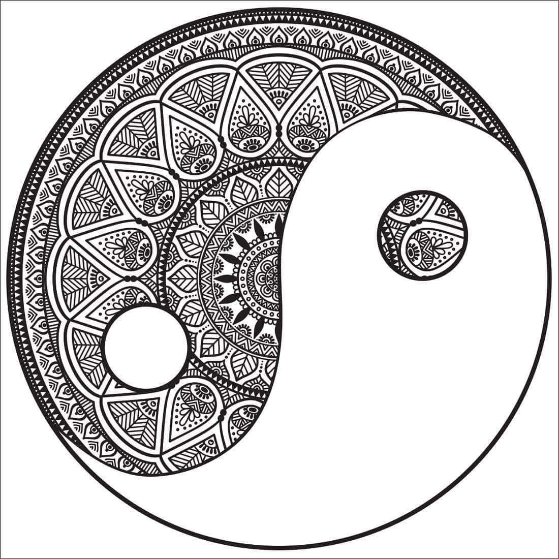黑白陰陽符號，每一半內部都有詳細的曼陀羅圖案。 — 曼陀羅 GIF 壁紙