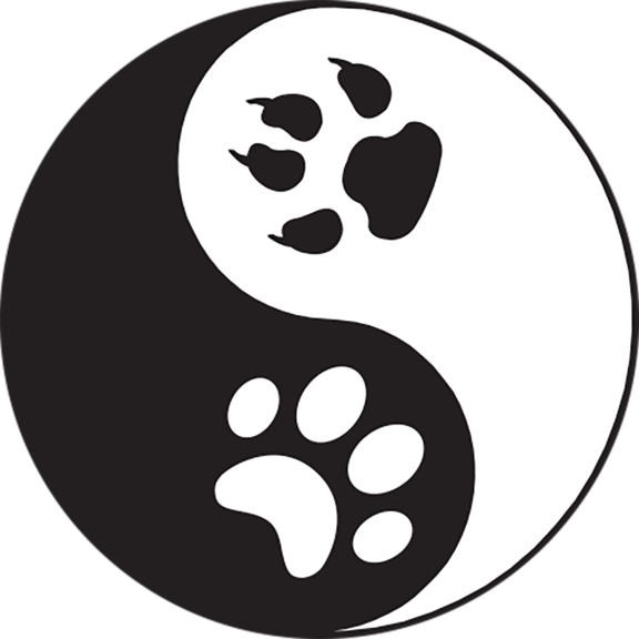 肉球印記 桌布 壁紙 — 一個黑白陰陽符號，白色部分有黑色爪印，黑色部分有白色爪印。