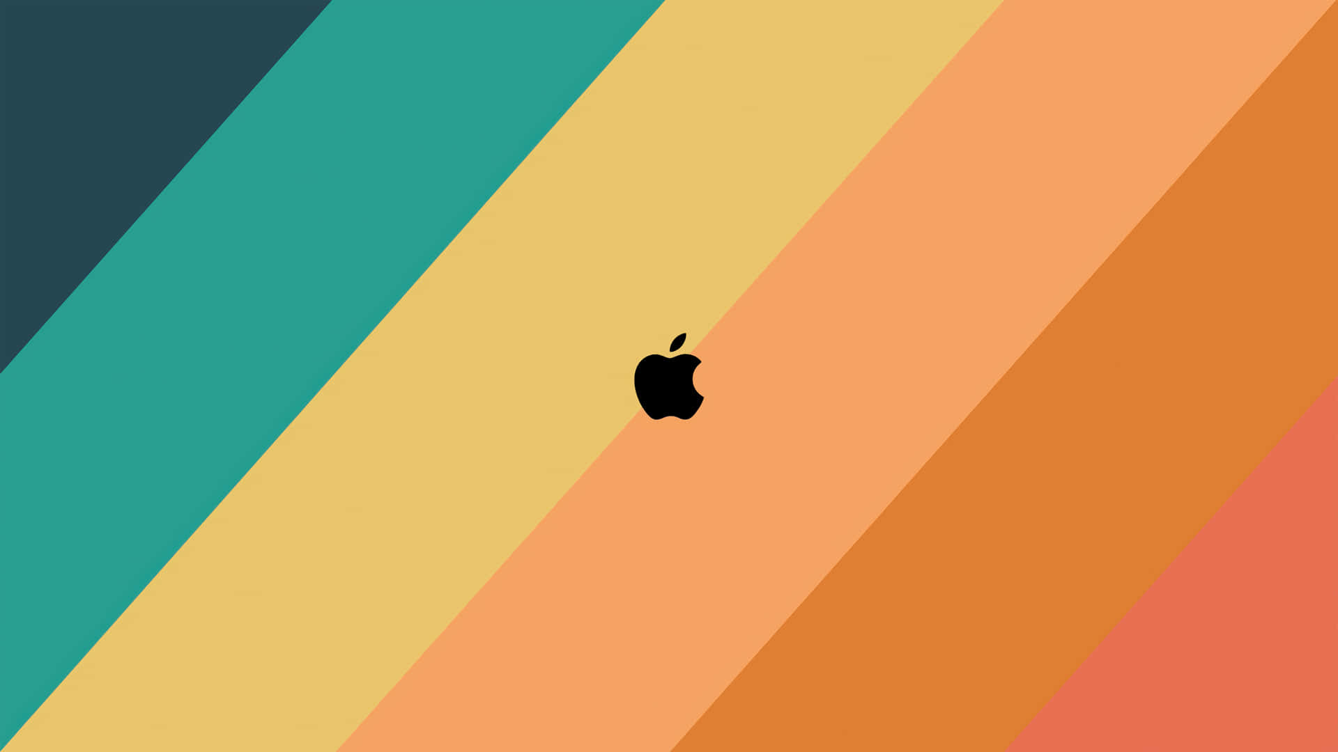 蘋果 桌布 壁紙 — 一個黑色Apple標誌居中在充滿活力的對角漸變色上，包括青綠色、黃色、橙色和珊瑚色。