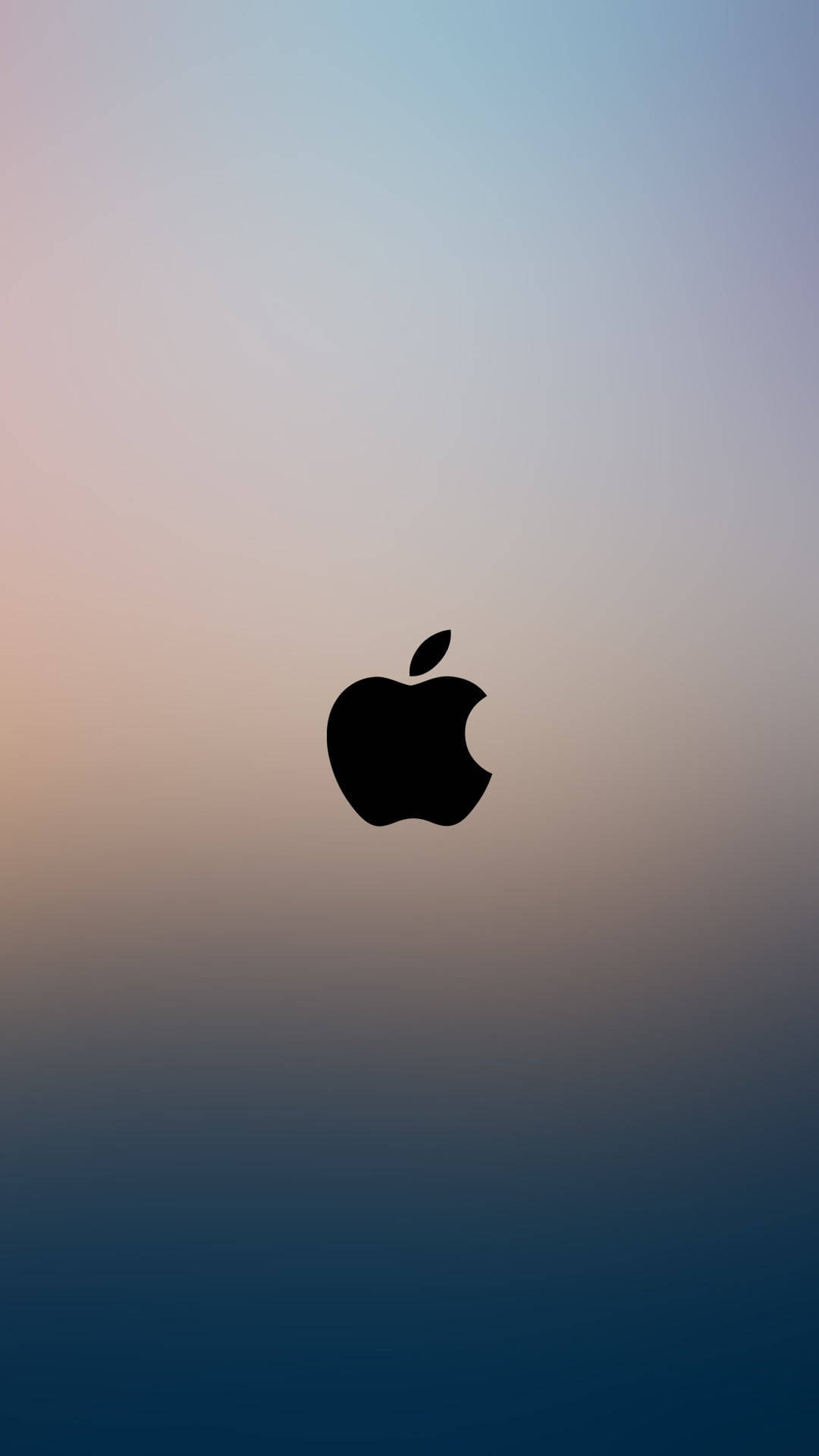漸層 桌布 壁紙 — 一個黑色Apple標誌居中於從桃色過渡到藍色的柔和漸變天空背景上。
