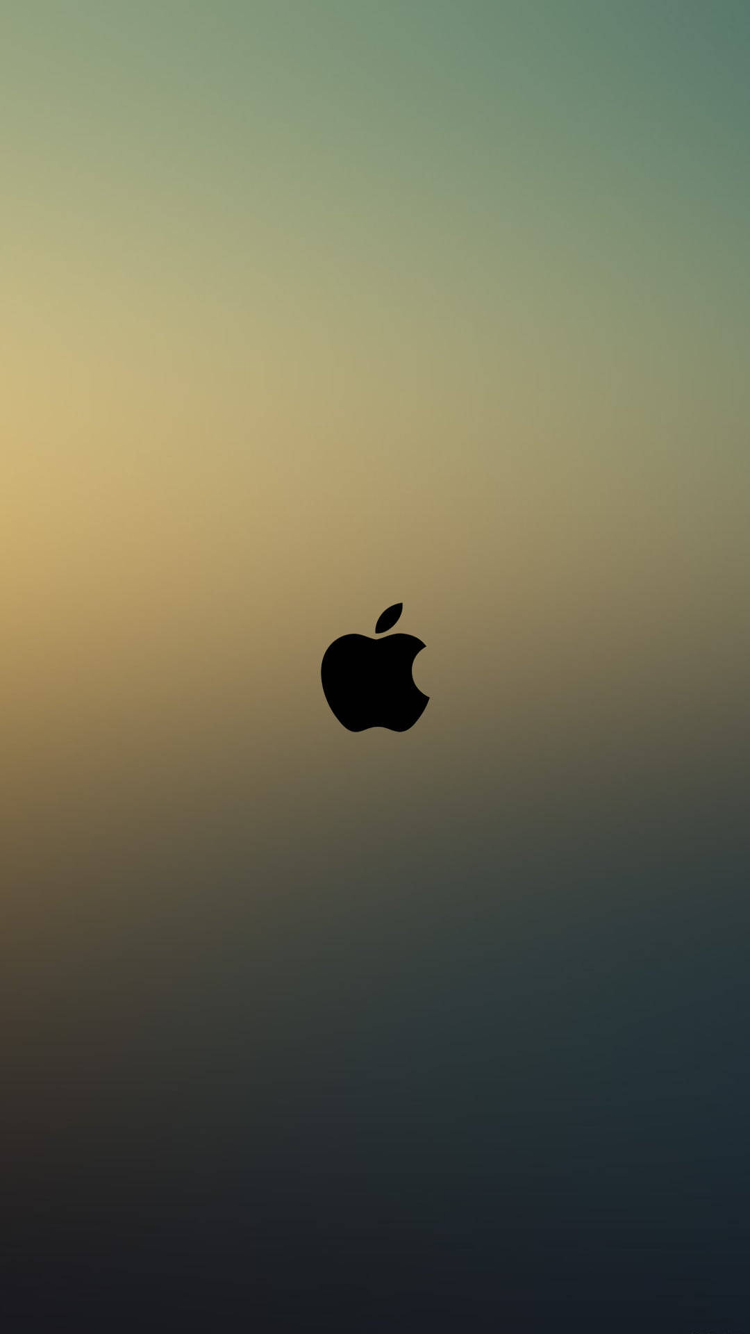 漸層 桌布 壁紙 — 一個黑色Apple標誌置中，背景為從金黃色漸變至深藍綠色的天空。