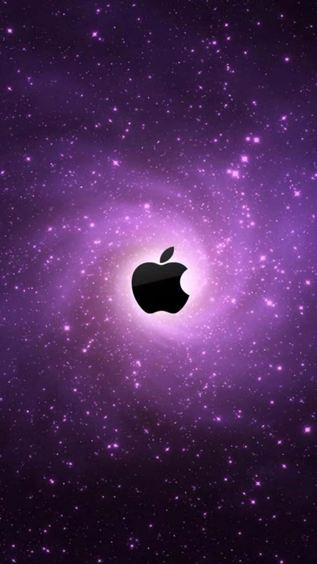黑色Apple標誌在紫色星空背景上。 — 蘋果標誌 GIF 壁紙