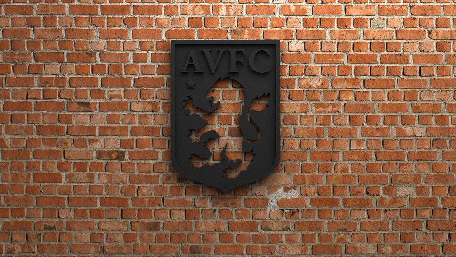 Brick 桌布 壁紙 — 一個黑色AVFC徽章，帶有獅子標誌，安裝在紋理紅磚牆上。