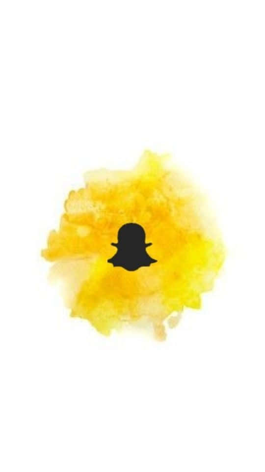 snap 桌布 壁紙 — 一個黑色Snapchat鬼魂標誌，置於鮮豔的黃色水彩潑濺中央，背景為純白色。