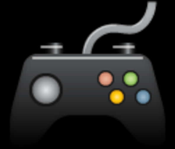 Game Icon 桌布 壁紙 — 一個黑色Xbox控制器，帶有彩色按鈕和彎曲的電纜，背景為深色。