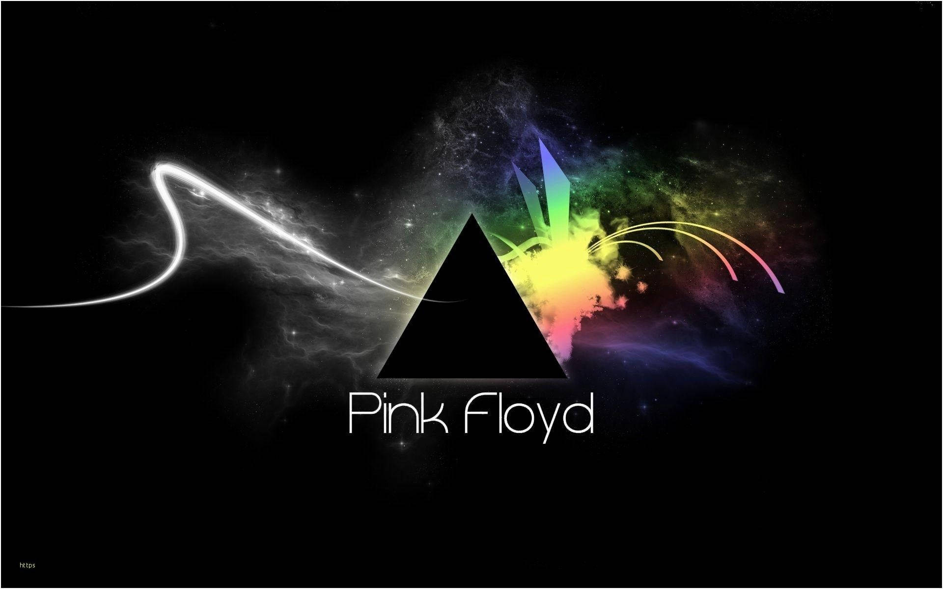 Floyd 桌布 壁紙 — 一個黑色三角形，帶有彩虹光爆和宇宙漩渦，背景是星空，並有「Pink Floyd」文字。