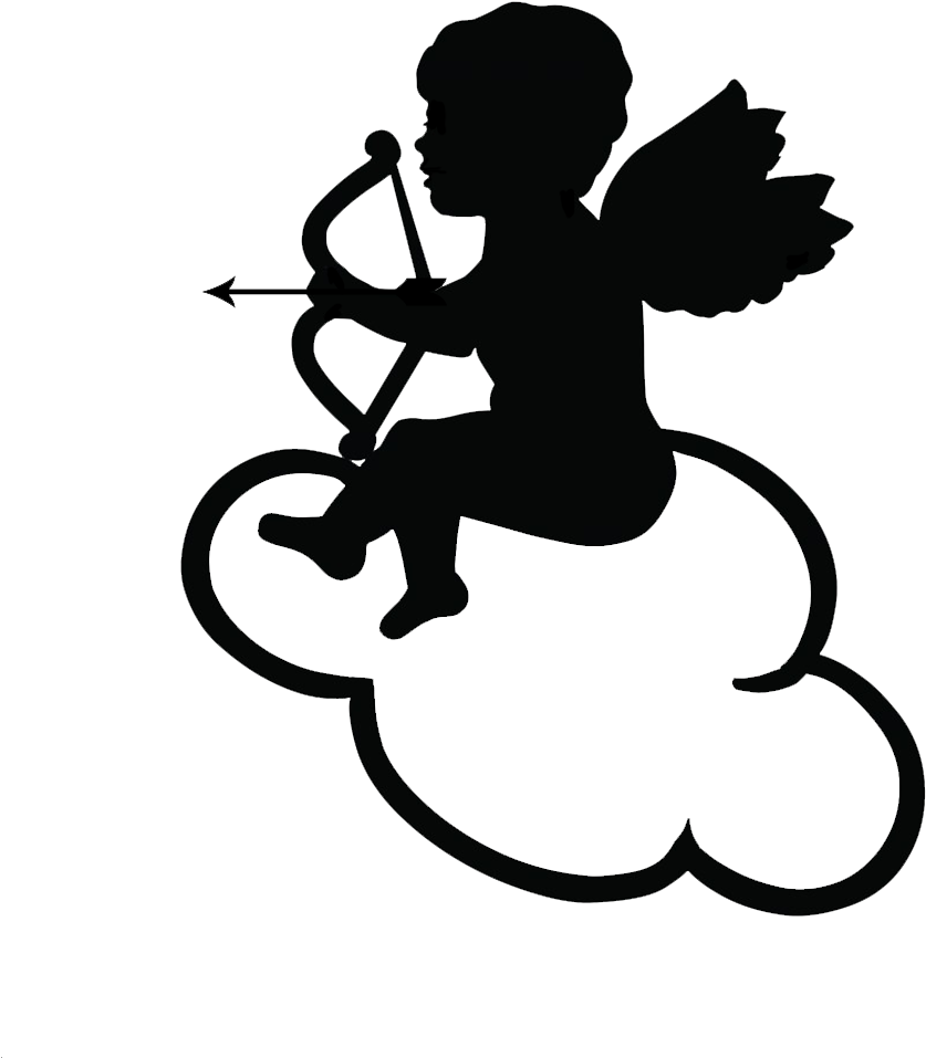 Love Black And White 桌布 壁紙 — 一個黑色剪影的邱比特騎著白雲，手持弓箭。