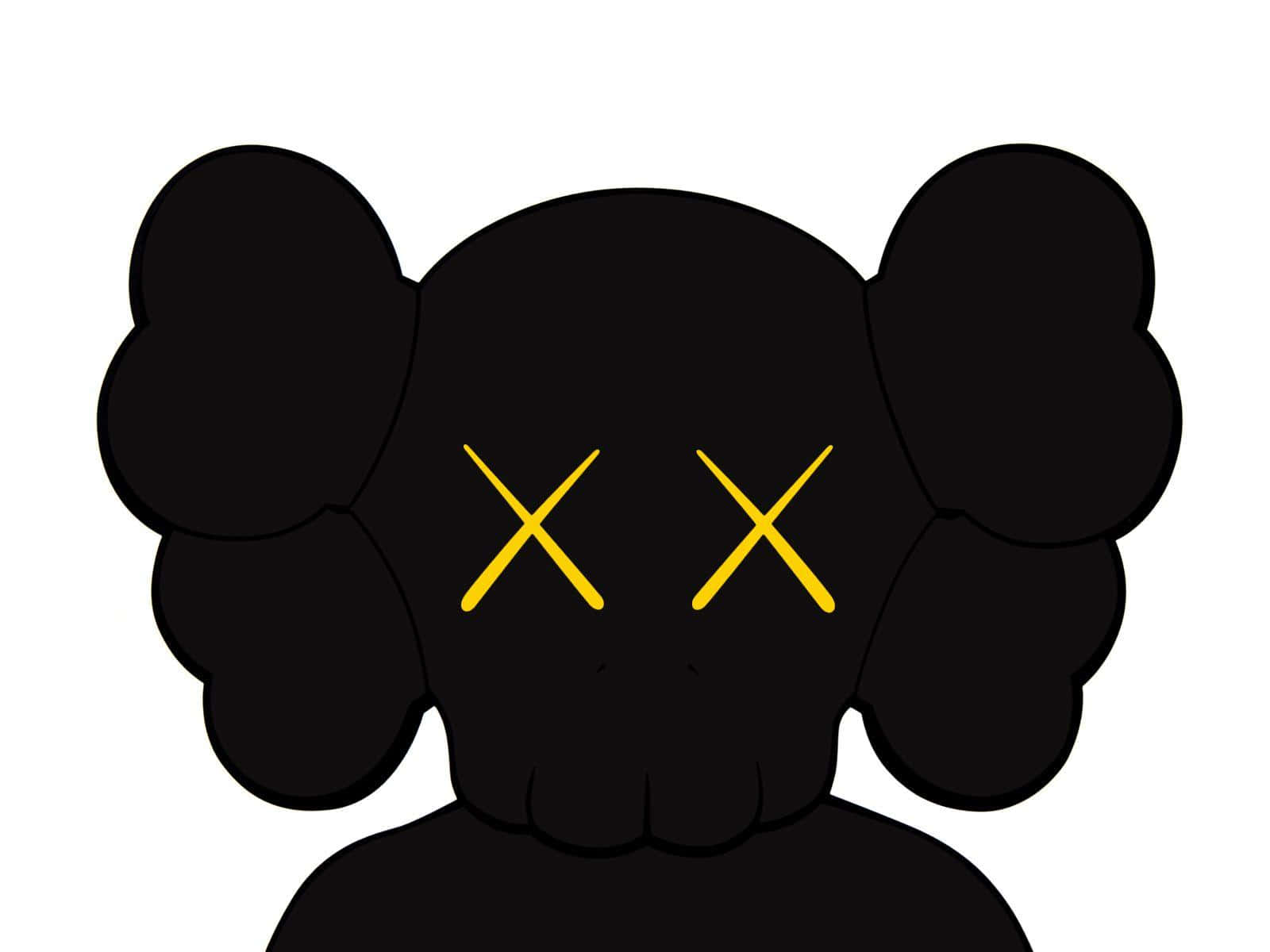 kaws pc 桌布 壁紙 — 一個黑色卡通角色，有黃色X形眼睛和蓬鬆頭髮，背景為白色。