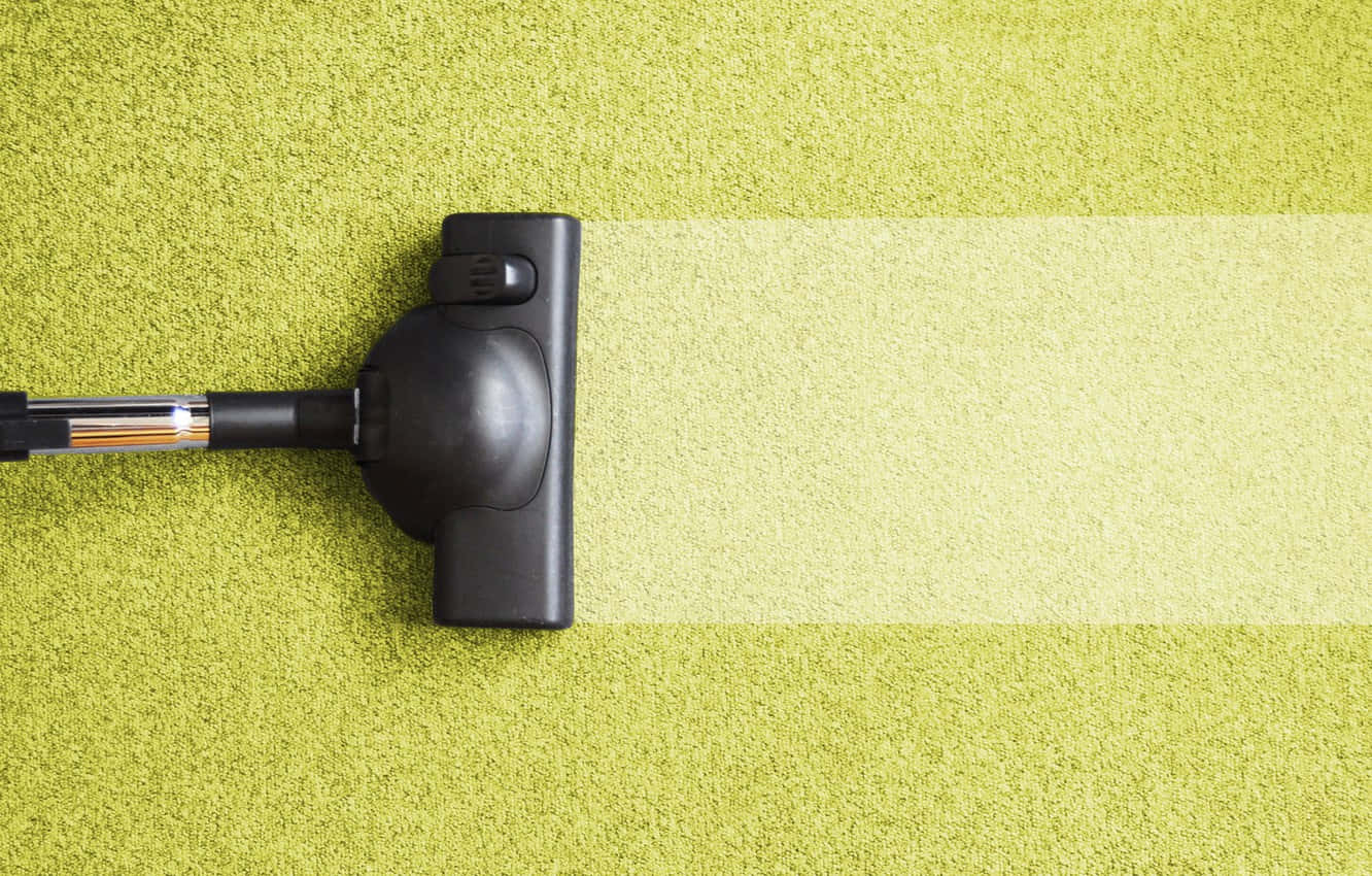 Cleaning 桌布 壁紙 — 一個黑色吸塵器頭在萊姆綠色地毯上滑行，留下一條乾淨的淺色條紋。