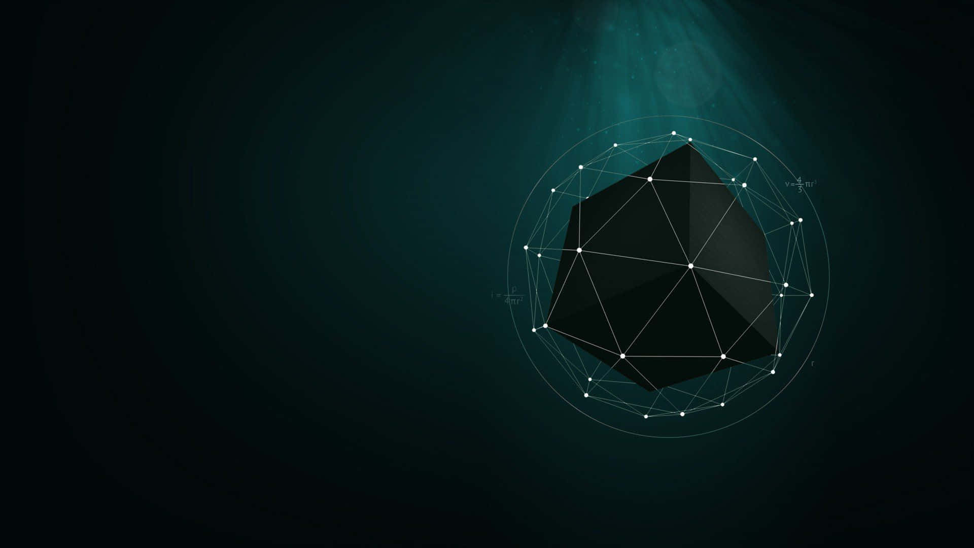 cube 桌布 壁紙 — 一個黑色幾何多面體，帶有發光的白色線條和點，漂浮在深藍綠色水下場景中，伴隨著光線。
