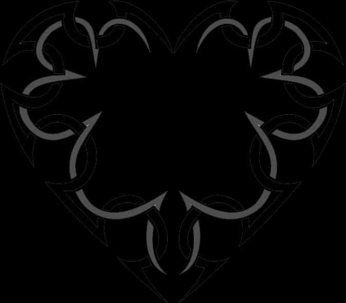 Heart Tattoo 桌布 壁紙 — 一個黑色心形框架，在純黑色背景上帶有複雜的灰色部落結紋圖案。