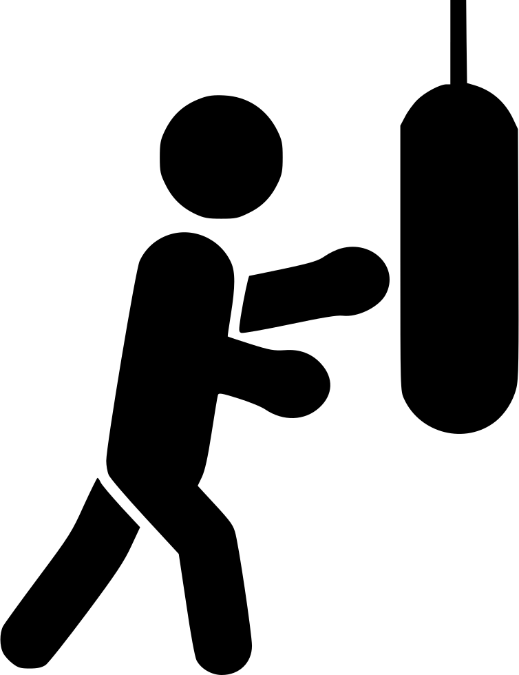 Fitness 桌布 壁紙 — 一個黑色拳擊手剪影，正對著懸掛的沙包出拳，背景為純白色。