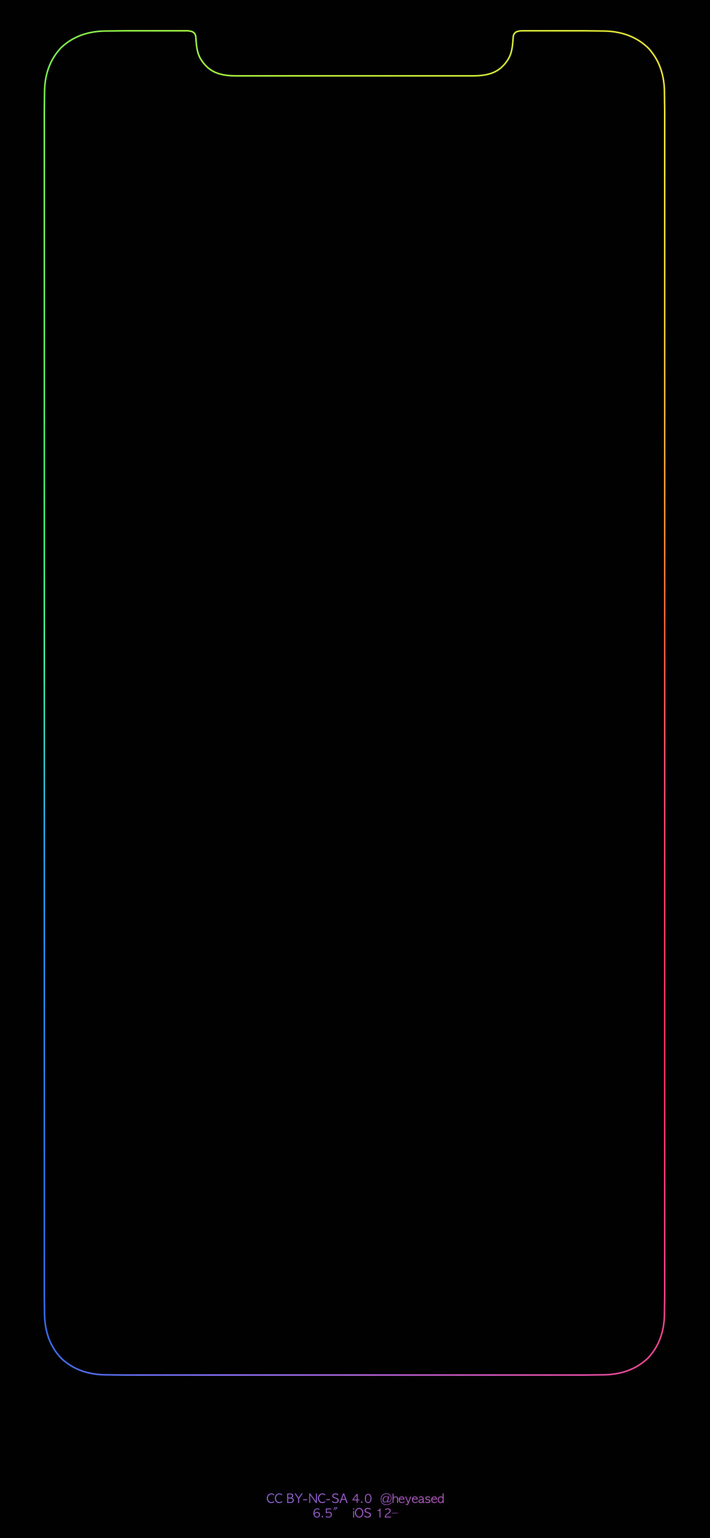 iPhone 桌布 壁紙 — 一個黑色智慧型手機螢幕，在黑暗背景上帶有發光的彩虹邊框。