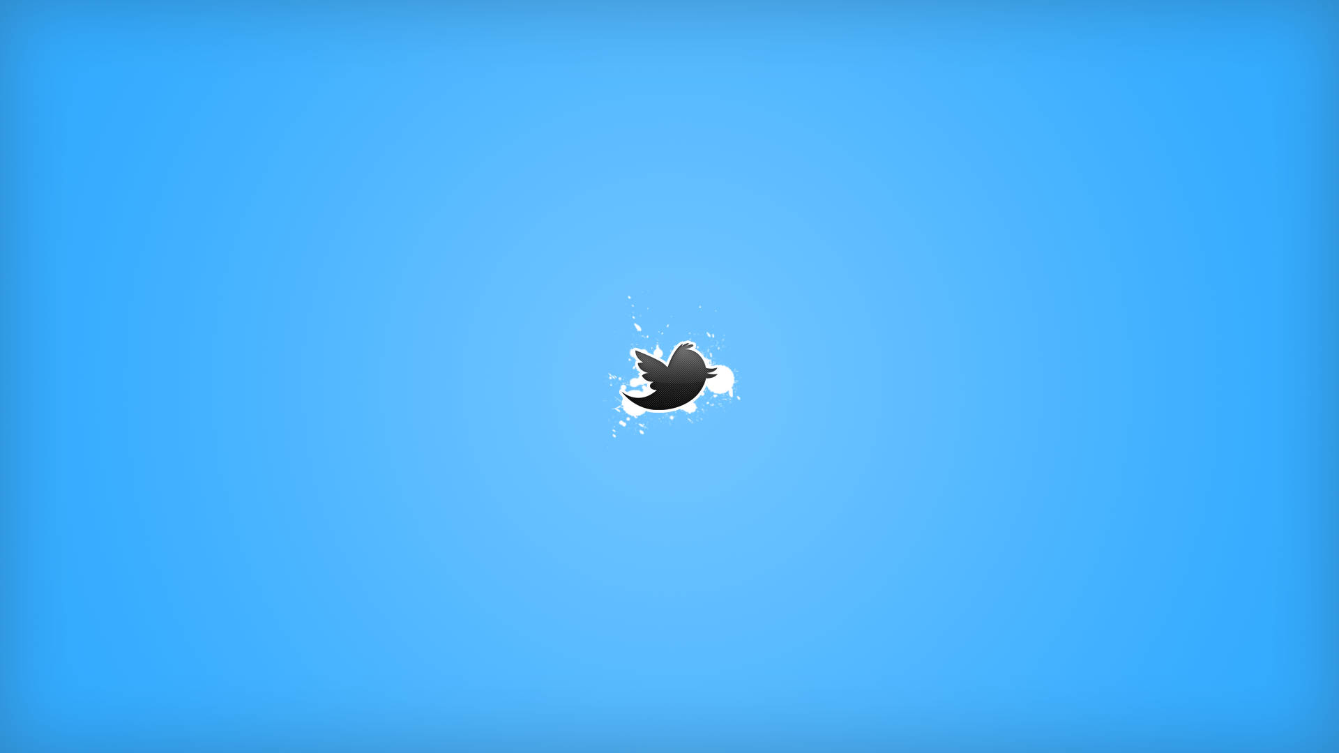 Twitter 桌布 壁紙 — 一個黑色的Twitter鳥標誌穿過藍色背景，帶有白色潑濺效果。