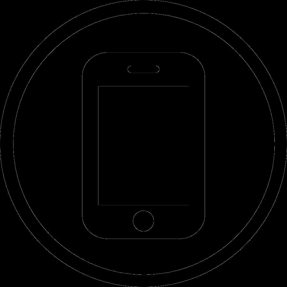 Mobile Phone 桌布 壁紙 — 一個黑色背景上，同心圓中心位置的智慧型手機極簡白色線條圖。