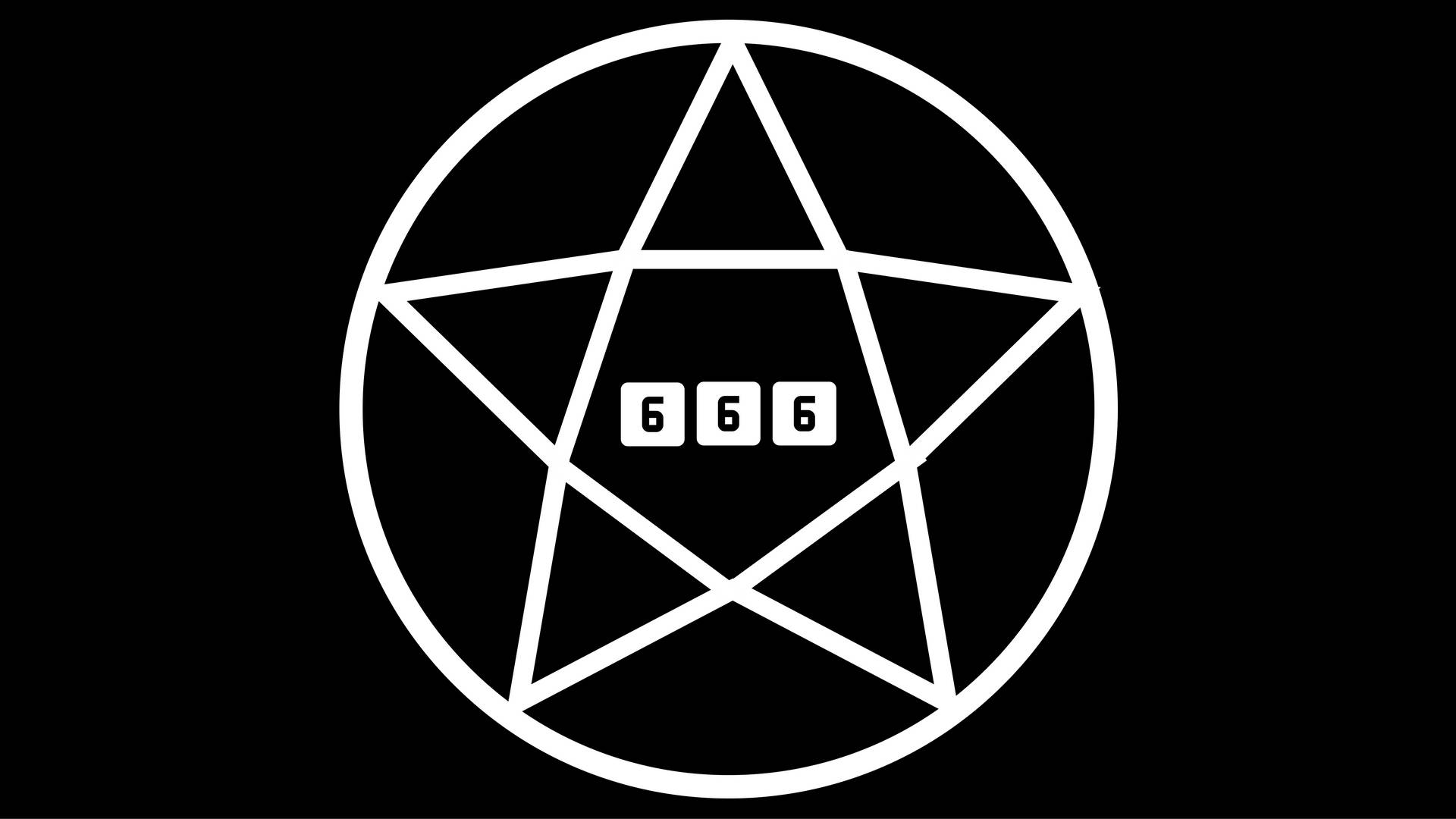 五芒星 桌布 壁紙 — 一個黑色背景上的圓圈內，有三個編號方塊顯示666的鮮明白色五角星。