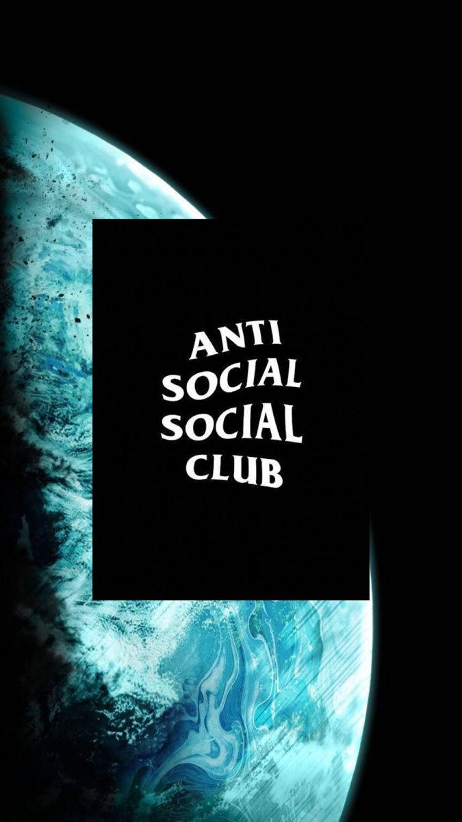 club 桌布 壁紙 — 一個黑色長方形，上面有白色文字「ANTI SOCIAL SOCIAL CLUB」，覆蓋在一個旋轉的藍色和青色星球上，背景是黑色虛空。