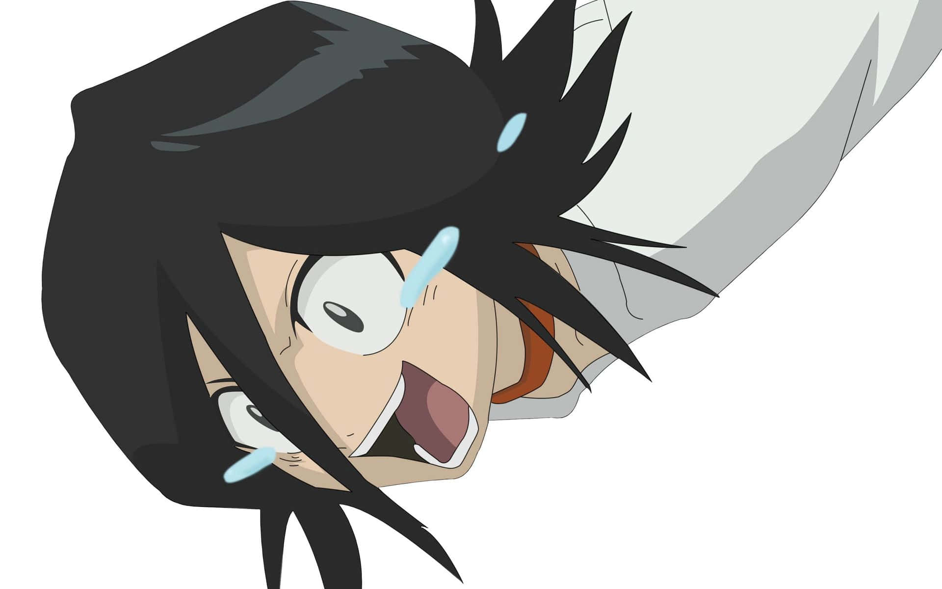 Rukia Kuchiki 桌布 壁紙 — 一個黑髮大眼的動漫角色因震驚而尖叫，藍色汗珠從額頭飛出。