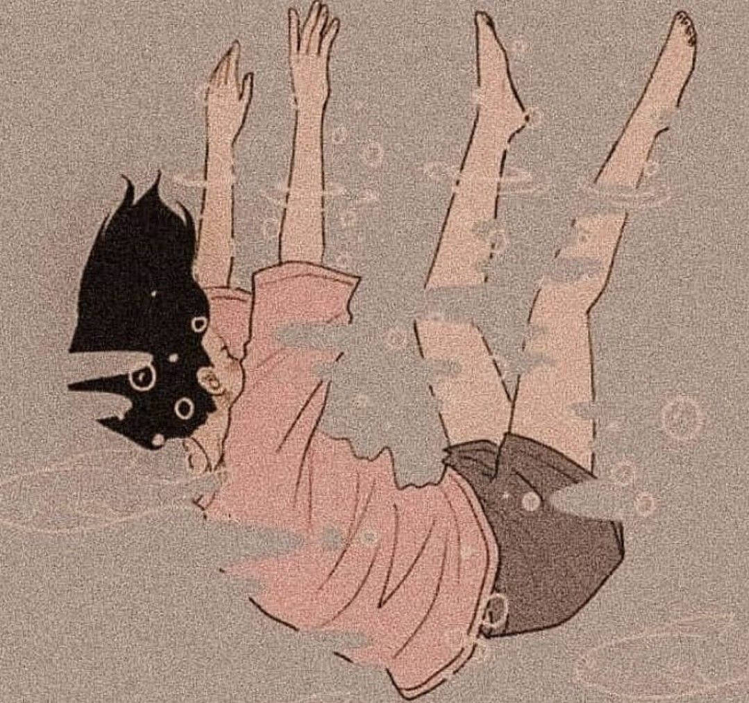 Cartoon 桌布 壁紙 — 一個黑髮女孩穿著粉紅色裙子在水中倒立漂浮，周圍有氣泡。