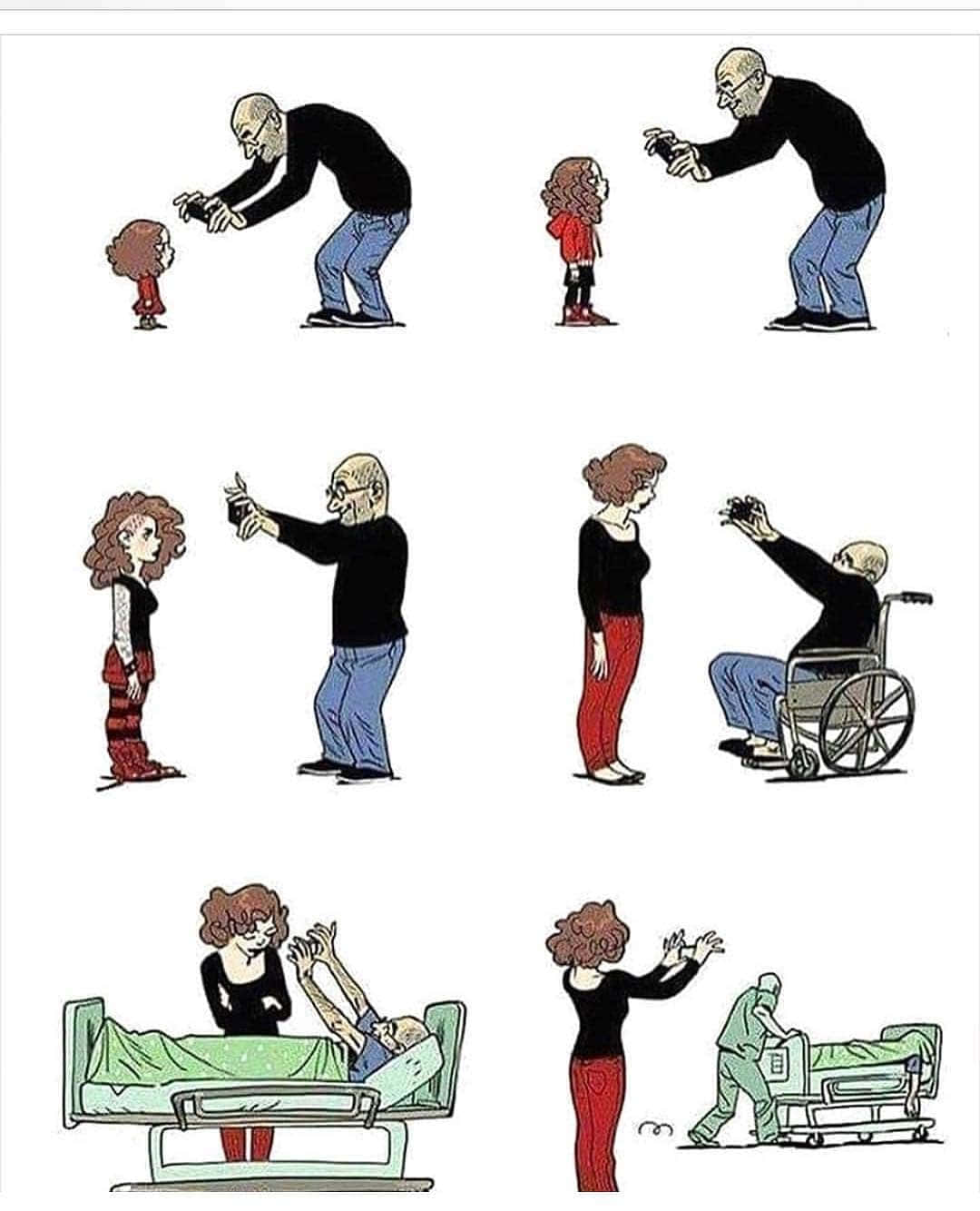 Meaningful 桌布 壁紙 — 一則連環漫畫描繪了一名男子在試圖拍攝一名逐漸變高和變遠的女子時，日益增長的沮喪情緒。