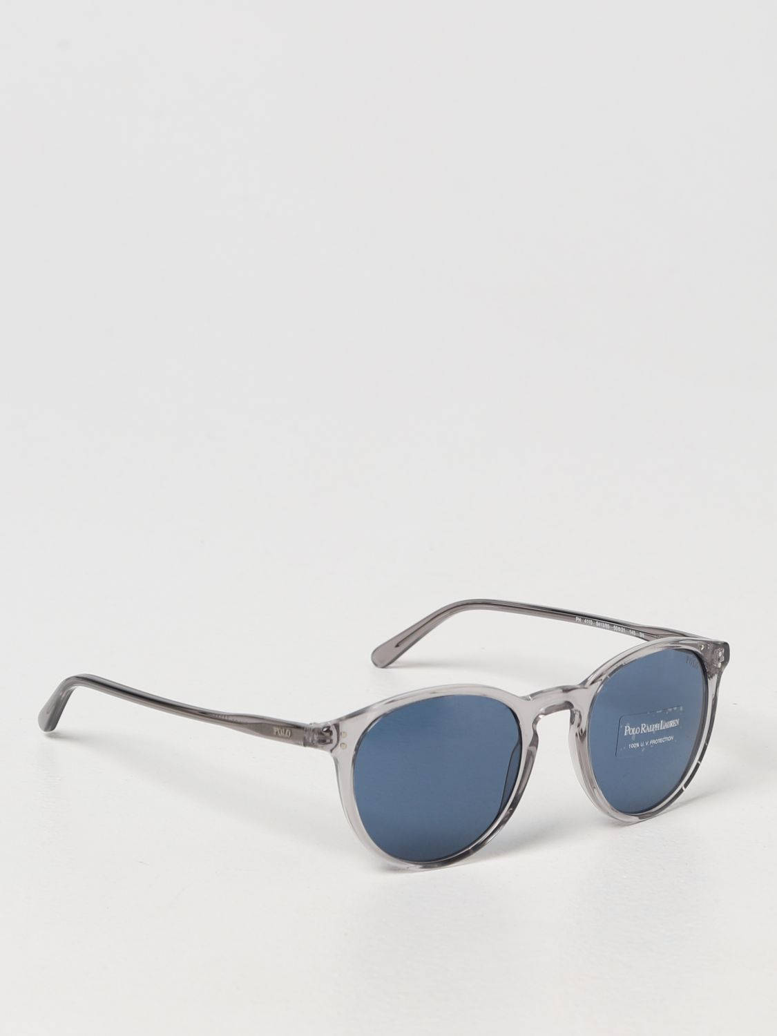 glasses 桌布 壁紙 — 一副時尚的灰色鏡框太陽眼鏡，搭配藍色鏡面鏡片，放置在純白色表面上。