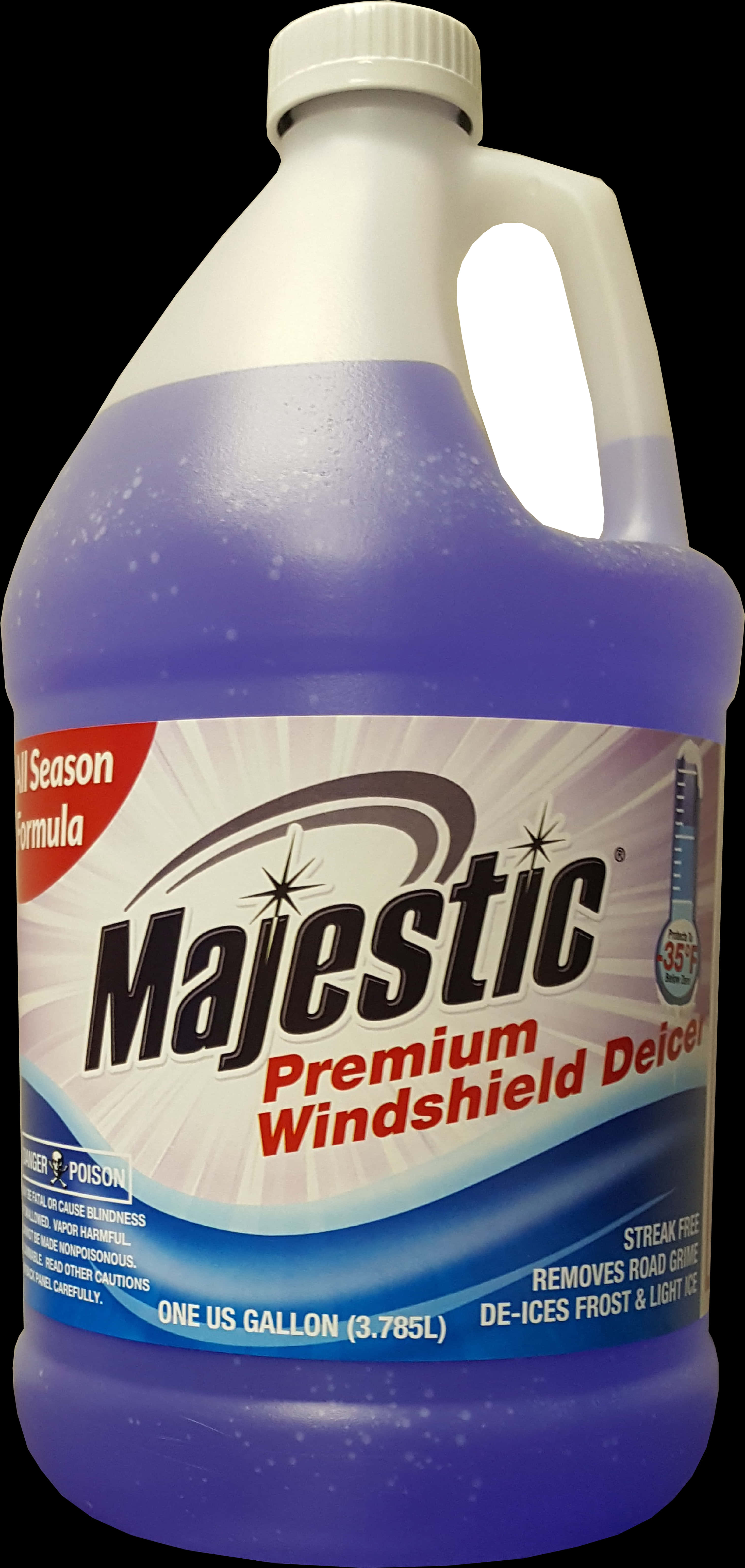 死神 桌布 壁紙 — 一加侖裝的Majestic Premium Windshield Deicer，紫色液體，白色標籤，黑色背景。