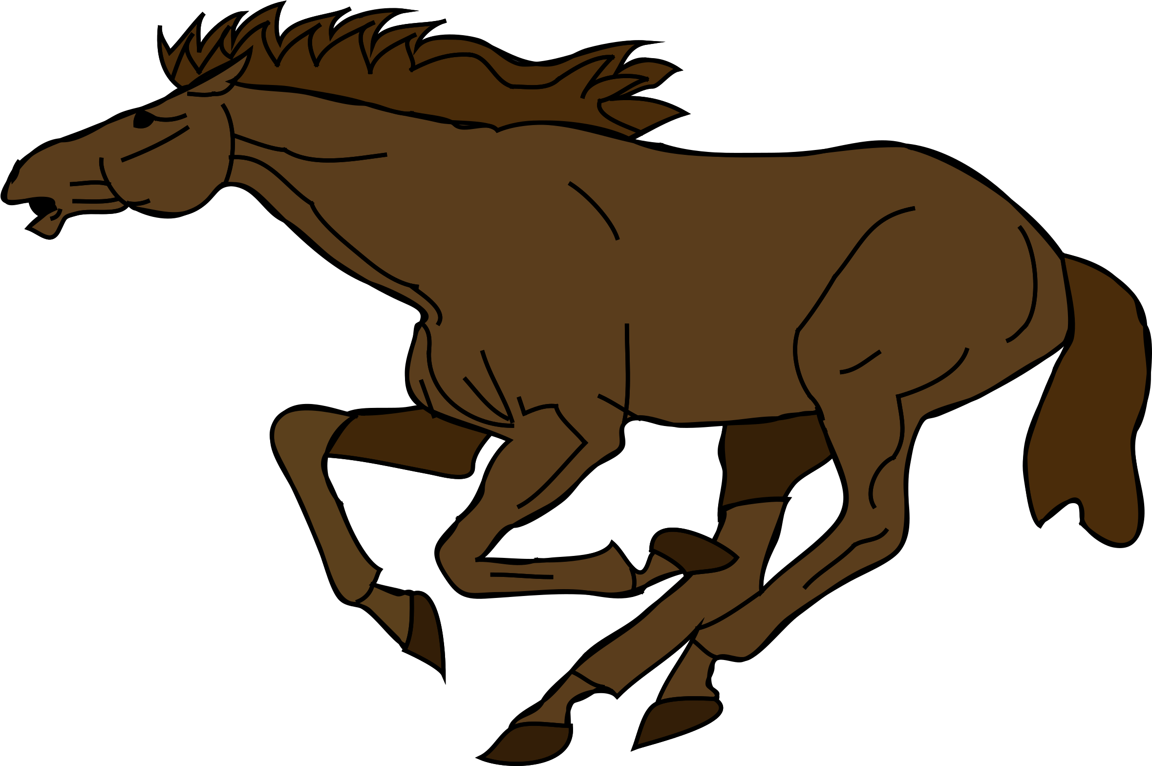 Clip Art 桌布 壁紙 — 一匹棕色的馬在純黑色背景上以粗線條動態奔馳。
