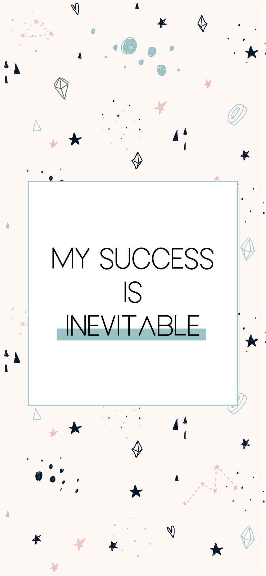 勵志名言 'my success is inevitable' 搭配散落的星星和寶石，背景為米色 — 顯現 GIF 壁紙
