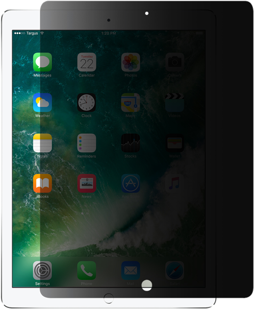 iPad Pro 桌布 壁紙 — 一台平板電腦，螢幕上顯示綠色和藍色的海洋波浪桌布，並顯示應用程式圖示。