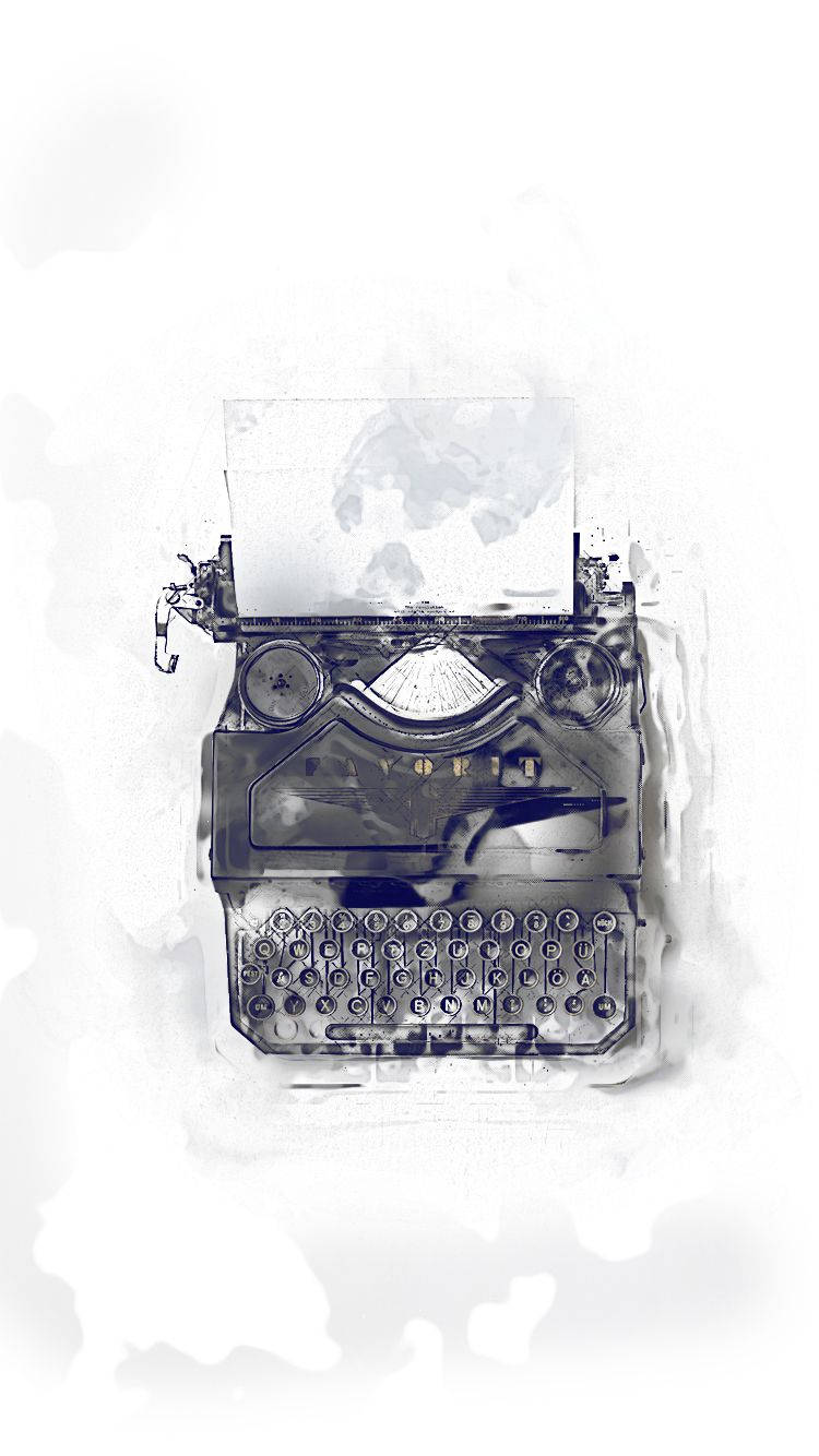 Vintage Minimalist 桌布 壁紙 — 一台復古打字機配上一張白紙，居中放置在柔軟有紋理的白色背景上，帶有微妙的灰色污跡。
