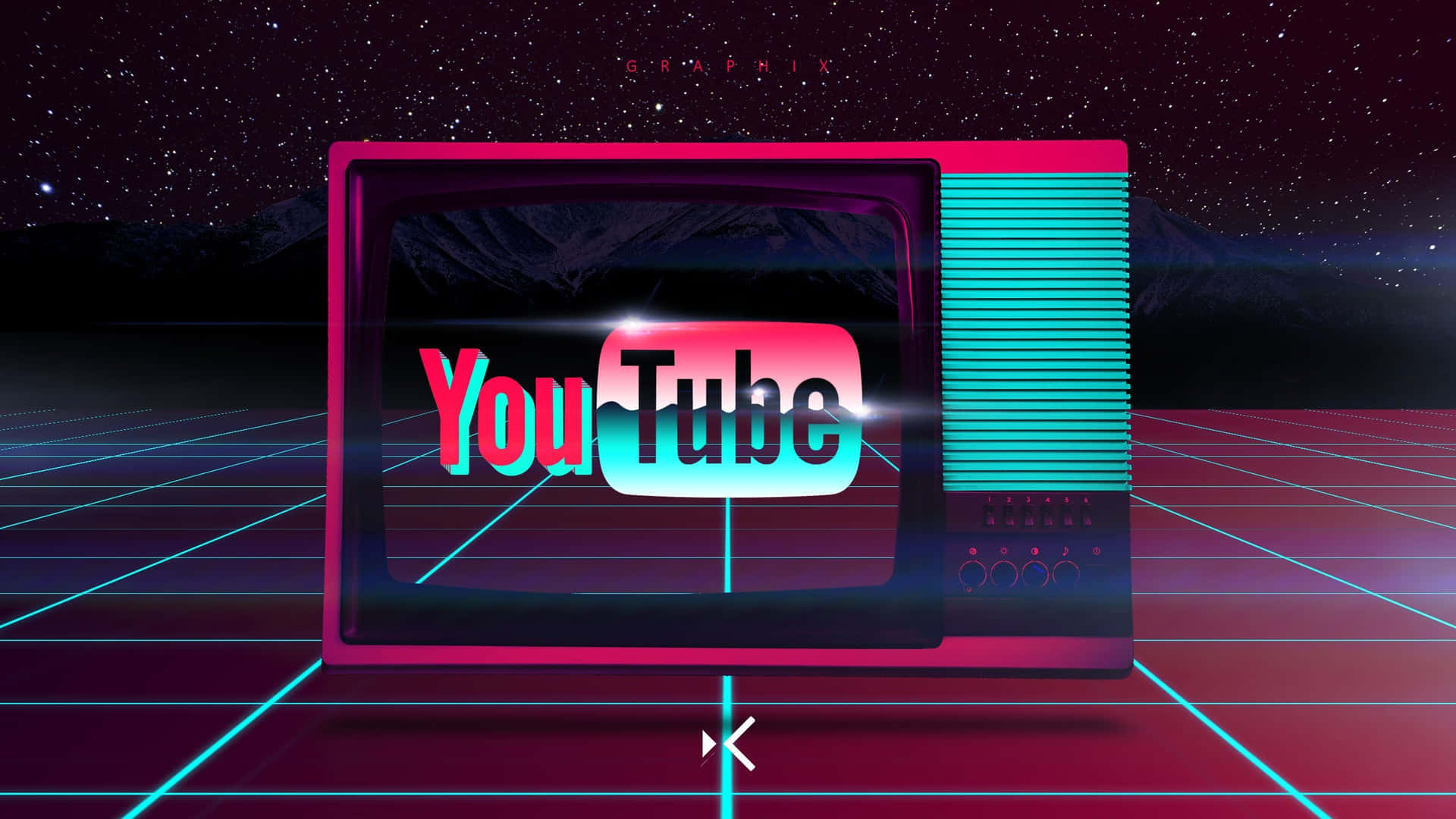 復古電視在星空下霓虹網格上顯示YouTube標誌 — Valorant Logo 壁紙