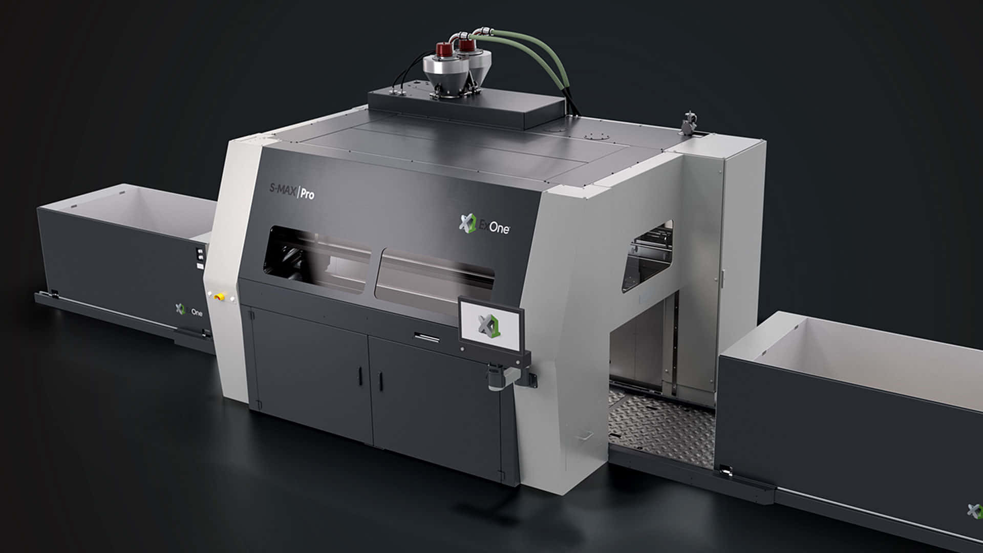 3d Printer 桌布 壁紙 — 一台時尚現代工業印表機，帶有灰色和白色面板，立在深色背景前。