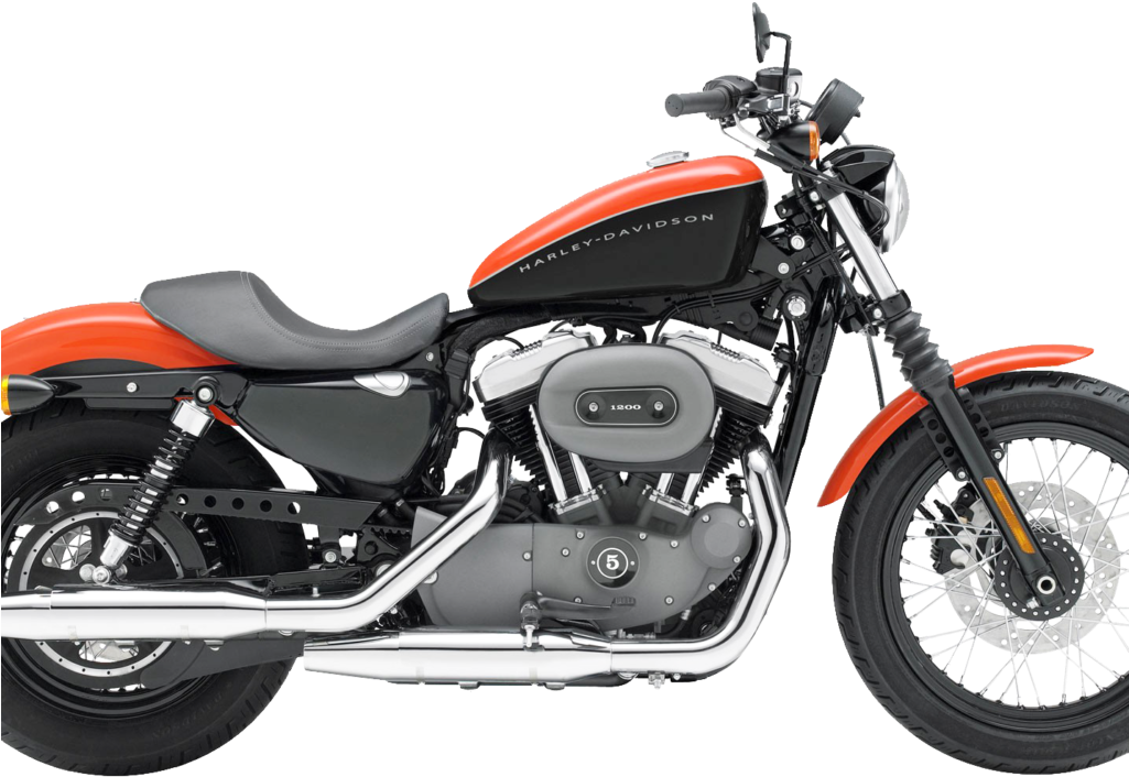 哈雷戴維森 桌布 壁紙 — 一台時尚的橙色和黑色Harley-Davidson摩托車，帶有鍍鉻裝飾和突出的V型雙缸引擎。