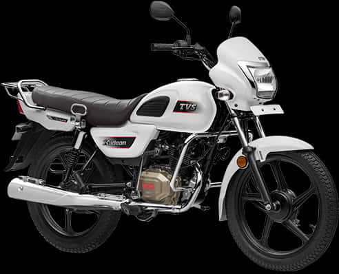 Bike HD 桌布 壁紙 — 一台時尚的白色TVS Apache機車，帶有黑色點綴和鍍鉻細節，孤立在純黑色背景上。