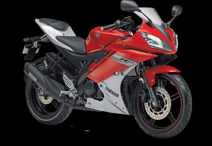 機車 桌布 壁紙 — 一台時尚的紅白色Yamaha運動機車，帶有黑色點綴和紅色輪圈，在純黑色背景上蓄勢待發。