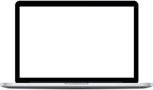 MacBook 動態圖片 桌布 壁紙 — 一台時尚的銀色筆記型電腦，配備空白白色螢幕和黑色邊框，背景透明。