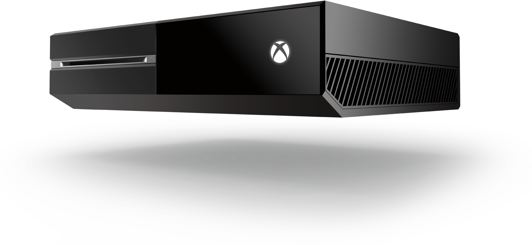 Xbox 桌布 壁紙 — 一台時尚的黑色 Xbox One 主機放置在圓形灰色平台上，背景為純黑色。