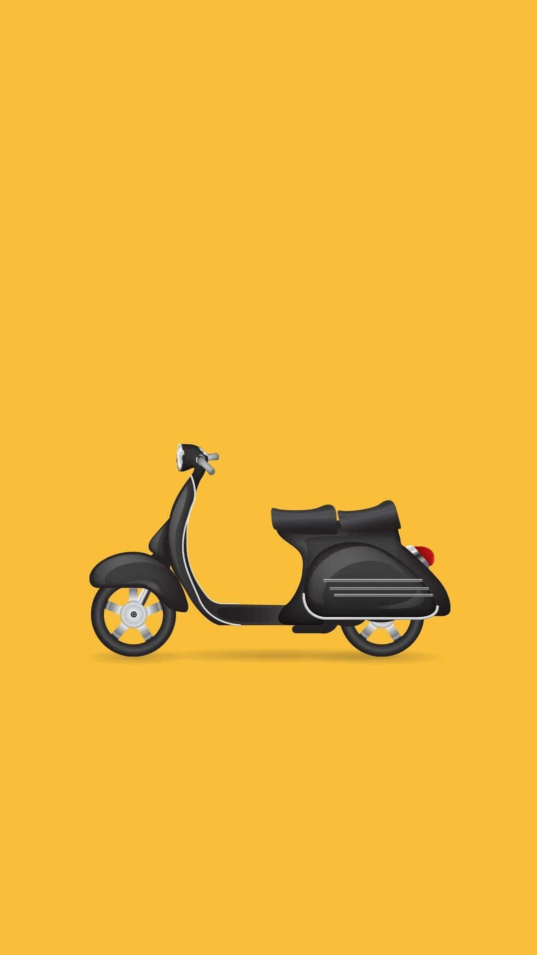 Minimalist Vintage 桌布 壁紙 — 一台時尚的黑色機車，帶有銀色點綴，置中於純色暖黃色背景上。