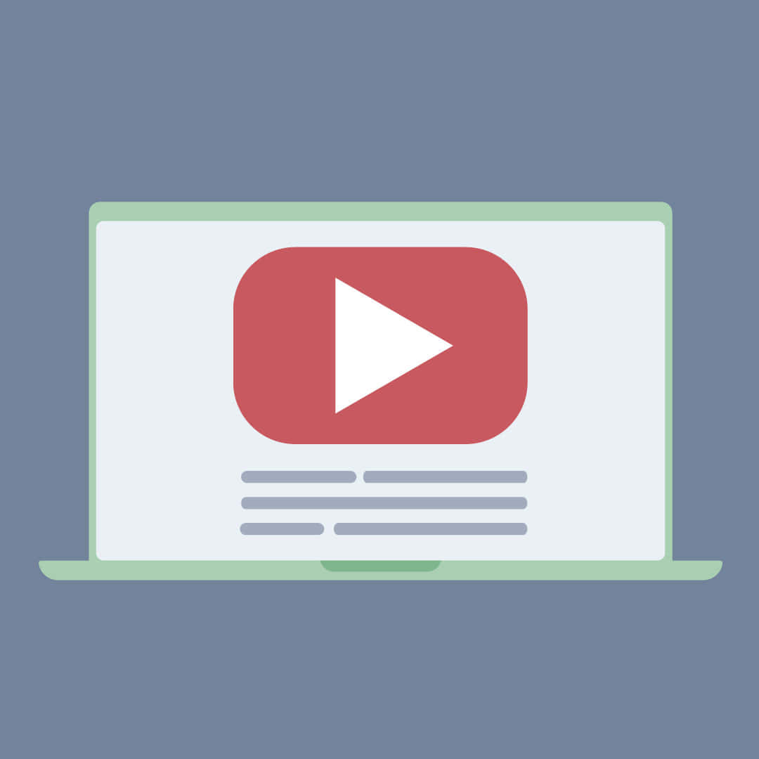 YouTube 桌布 壁紙 — 一台簡約筆記型電腦在白色螢幕上顯示紅色 YouTube 播放按鈕，背景為柔和的藍色。