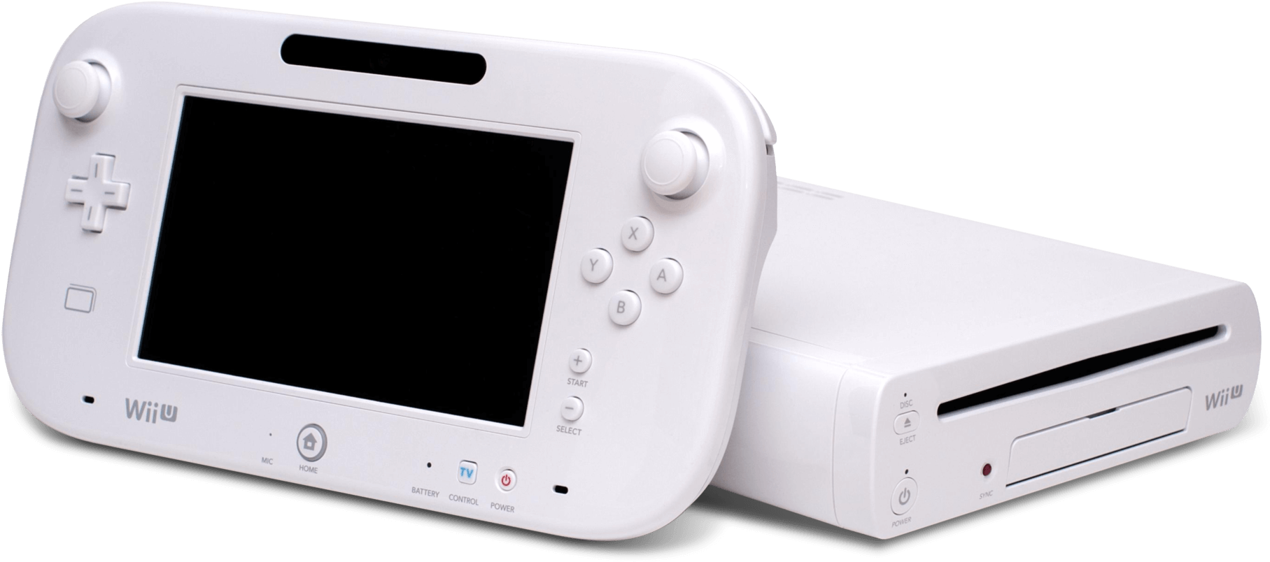 任天堂 桌布 壁紙 — 一台純白色的 Nintendo Wii U 主機及其控制器，在純黑背景下顯得格外突出。