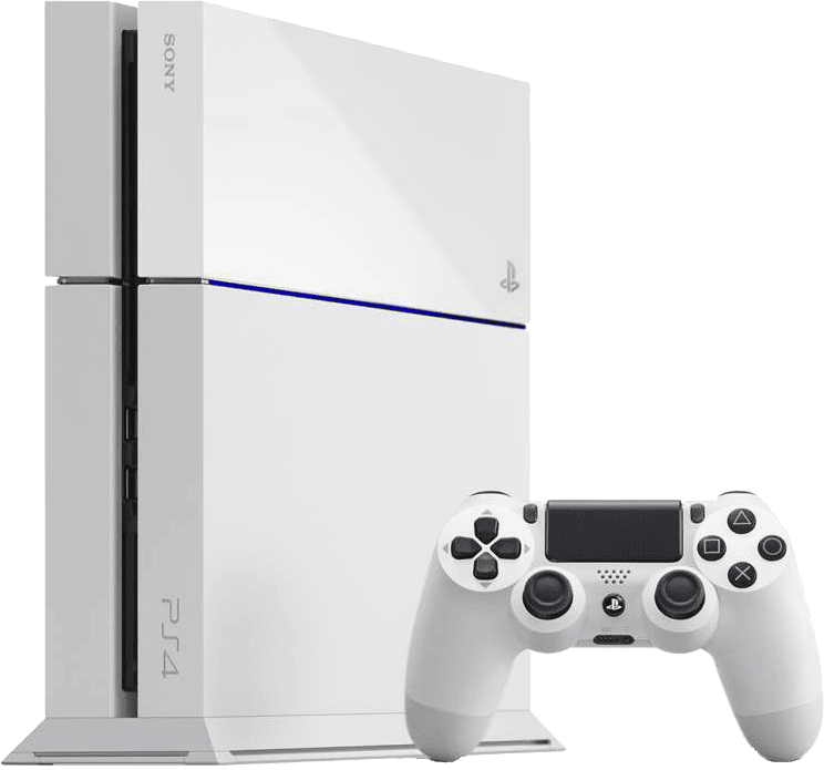 PlayStation 桌布 壁紙 — 一台純白色的 PlayStation 4 主機和搭配的手把，立在純綠色背景前。