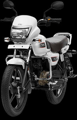 Bike HD 桌布 壁紙 — 一台純白色的TVS摩托車，帶有黑色點綴和鍍鉻細節，孤立地矗立在純黑色背景前。