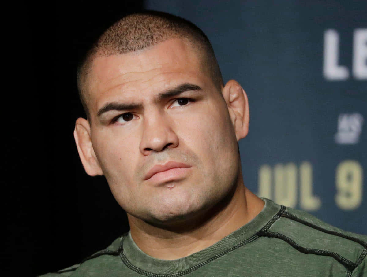 UFC 桌布 壁紙 — 一名剃光頭、身穿綠色襯衫、表情嚴肅的男子的特寫肖像，背景為深色並帶有活動文字。