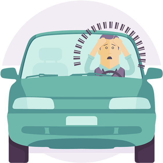 Panic 桌布 壁紙 — 一名壓力大的司機在青綠色車內沮喪地抓著頭，放射線顯示出強烈的壓力。
